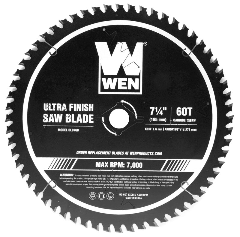 WEN BL0760 7.25-Inch 60-Tooth Carbide-Tipped Professional Ultra Fine-Finish Circular Saw Blade with Cool-Cut Coating - Image 1